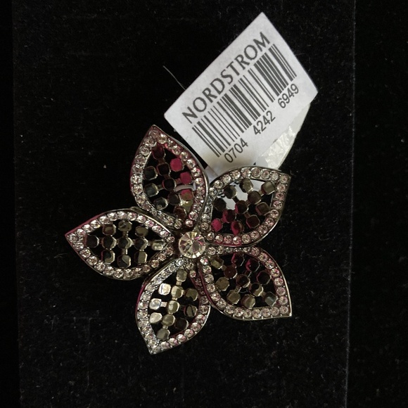 Openwork Gunmetal & Simulated Diamond Flower Ring/Size 7/Nordstrom/NEW! - Picture 1 of 3